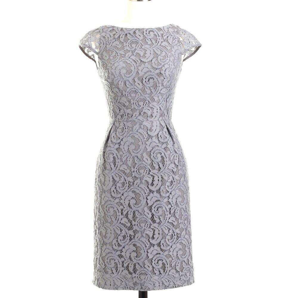 J Crew ELSA Lace Party Dress | Sz P6 Petite 6 | Light Grey Bridesmaid Wedding